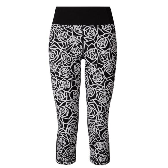 Lululemon Real Quick Crop Leggings Posey Black White Rose SZ 6 - Picture 6 of 12